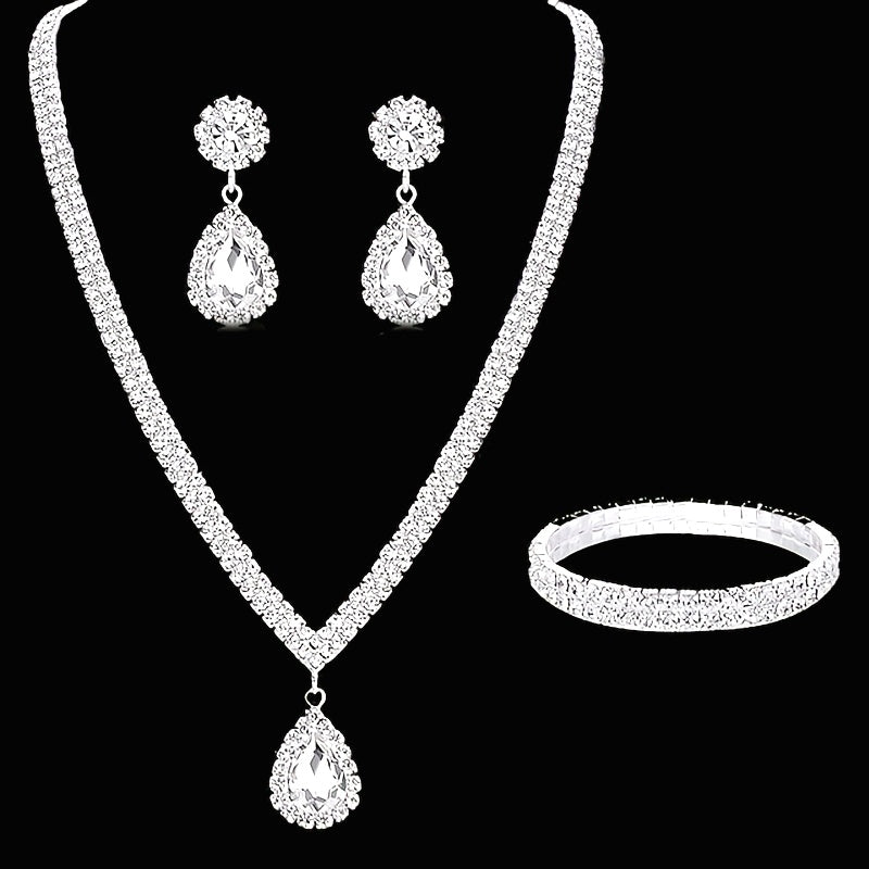 Luxury Crystal Necklace & Earrings 3-Piece Wedding Earrings & Necklace and Bracelet Set