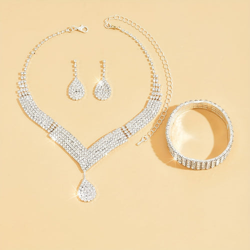 Bridal Rhinestone Jewelry Set – Necklace, Earrings & Bracelet