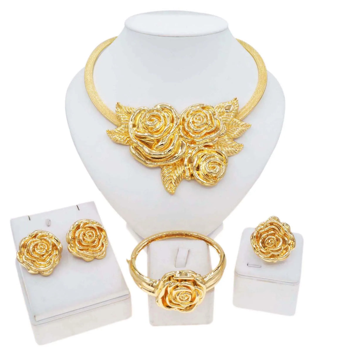 Luxury Gold Rose Bridal Jewelry Set