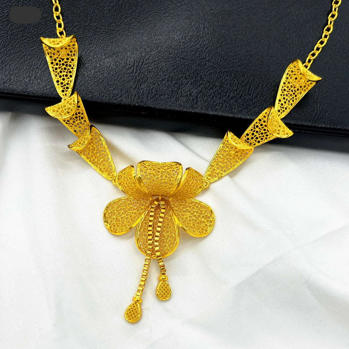 Dubai Flower Necklace & Earrings Set -Gold Color Luxury Bridal Jewelry for Women