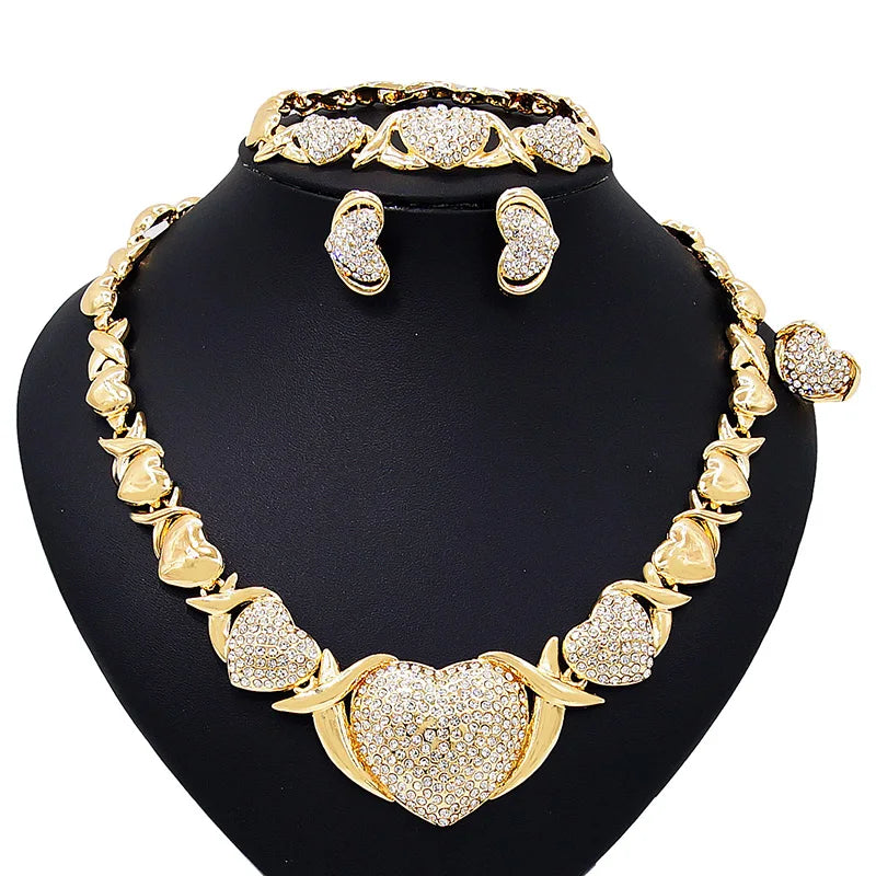 Luxury Diamond Heart Necklace & Earrings & Bracelet & Ring Set – XO Love Design
