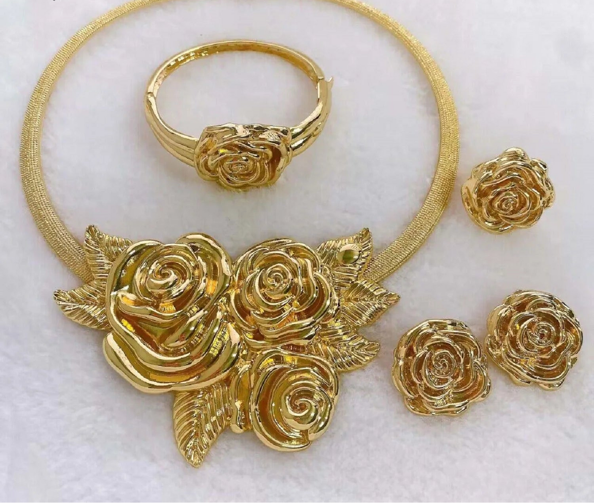 Luxury Gold Rose Bridal Jewelry Set