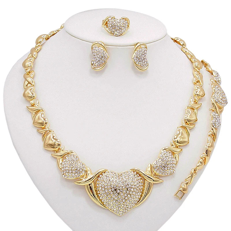 Luxury Diamond Heart Necklace & Earrings & Bracelet & Ring Set – XO Love Design