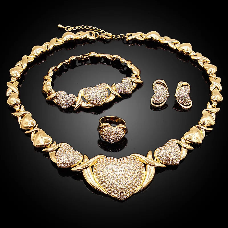 Luxury Diamond Heart Necklace & Earrings & Bracelet & Ring Set – XO Love Design