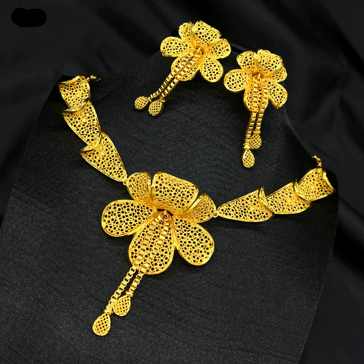 Dubai Flower Necklace & Earrings Set -Gold Color Luxury Bridal Jewelry for Women