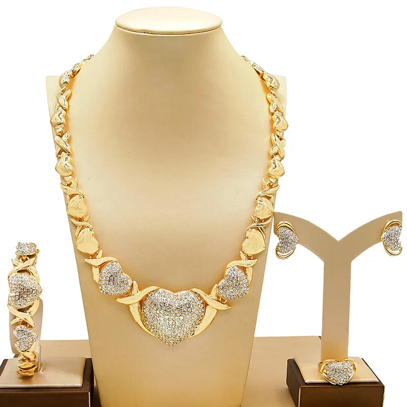 Luxury Diamond Heart Necklace & Earrings & Bracelet & Ring Set – XO Love Design