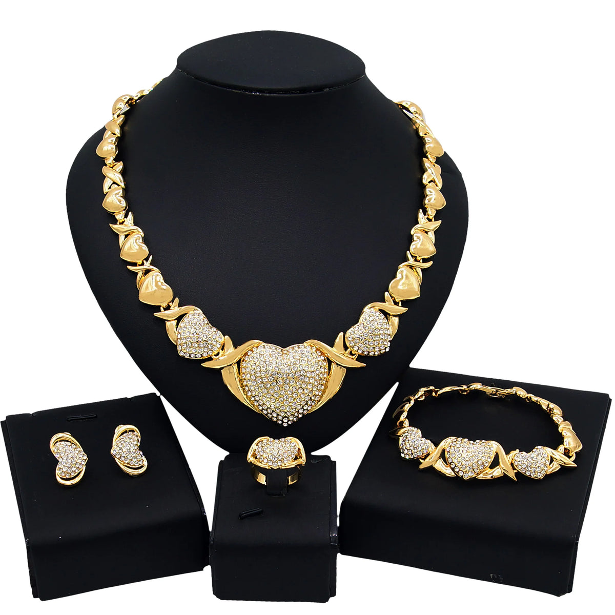 Luxury Diamond Heart Necklace & Earrings & Bracelet & Ring Set – XO Love Design