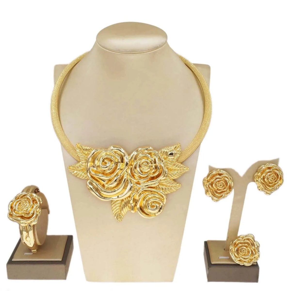 Luxury Gold Rose Bridal Jewelry Set