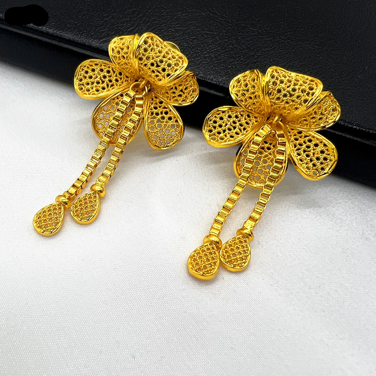 Dubai Flower Necklace & Earrings Set -Gold Color Luxury Bridal Jewelry for Women