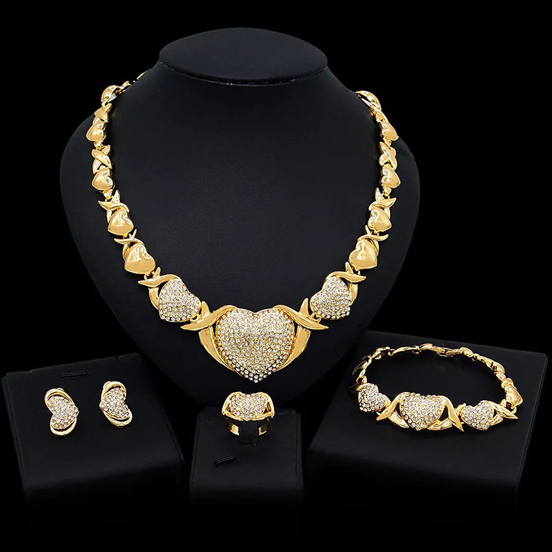 Luxury Diamond Heart Necklace & Earrings & Bracelet & Ring Set – XO Love Design