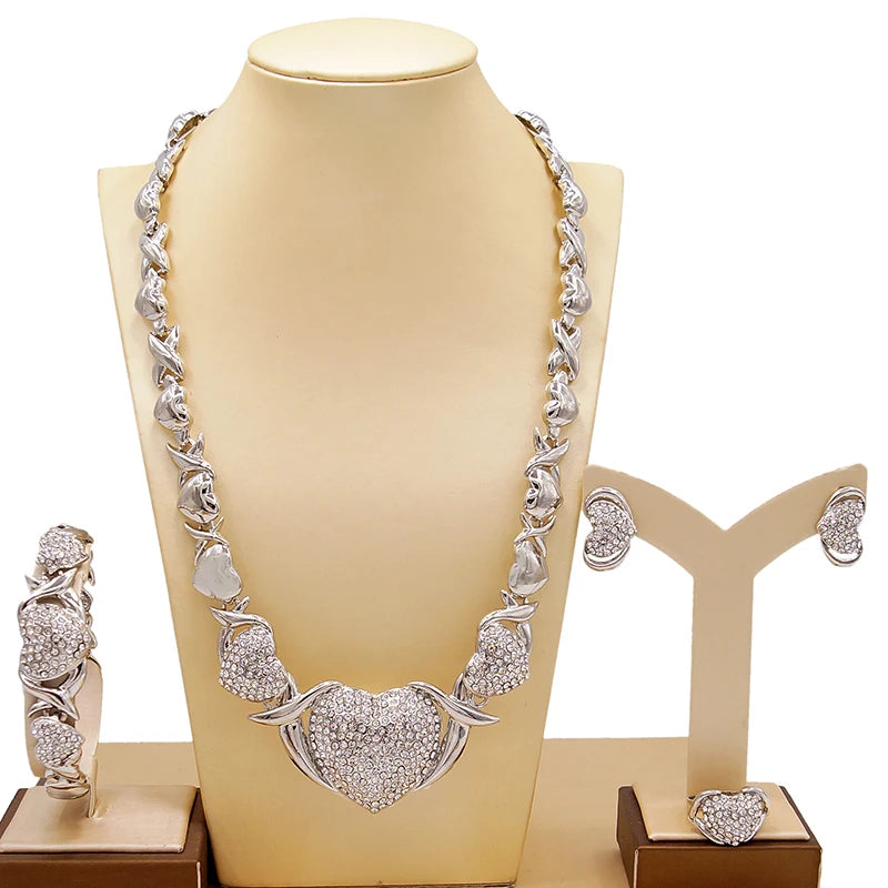 Luxury Diamond Heart Necklace & Earrings & Bracelet & Ring Set – XO Love Design