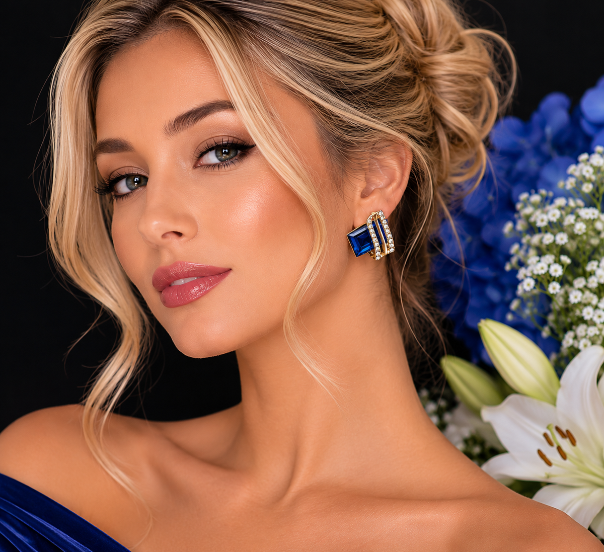 Luxury four Colors Red, Green, Black, Blue Crystal Drop Earrings for Women | Gold-Tone Statement Jewelry