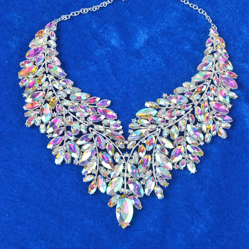 Luxury Dubai Style Wedding Jewelry Set – Rhinestone Crystal Bridal Necklace & Earrings