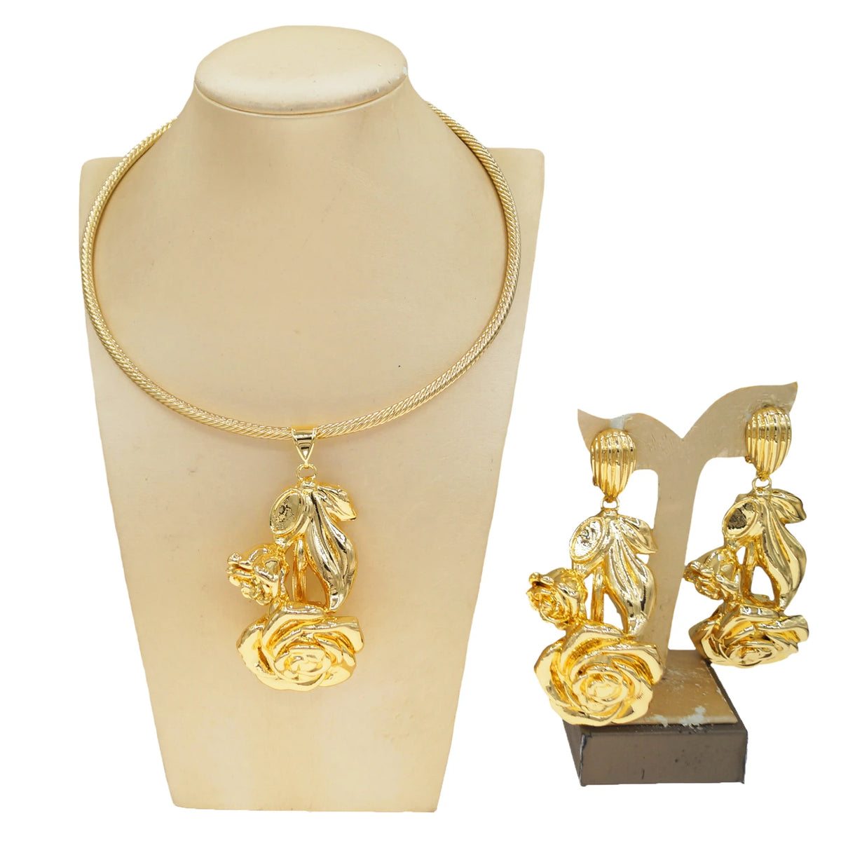 Italian Gold Jewelry Set – Necklace, Earrings Set for Weddings and Special Occasions