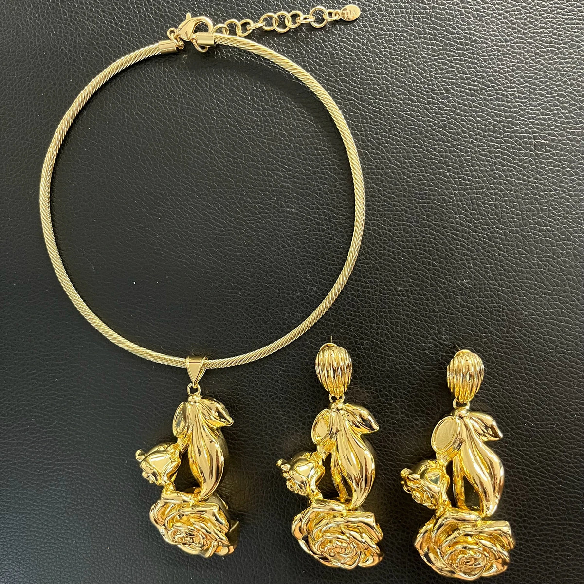 Italian Gold Jewelry Set – Necklace, Earrings Set for Weddings and Special Occasions