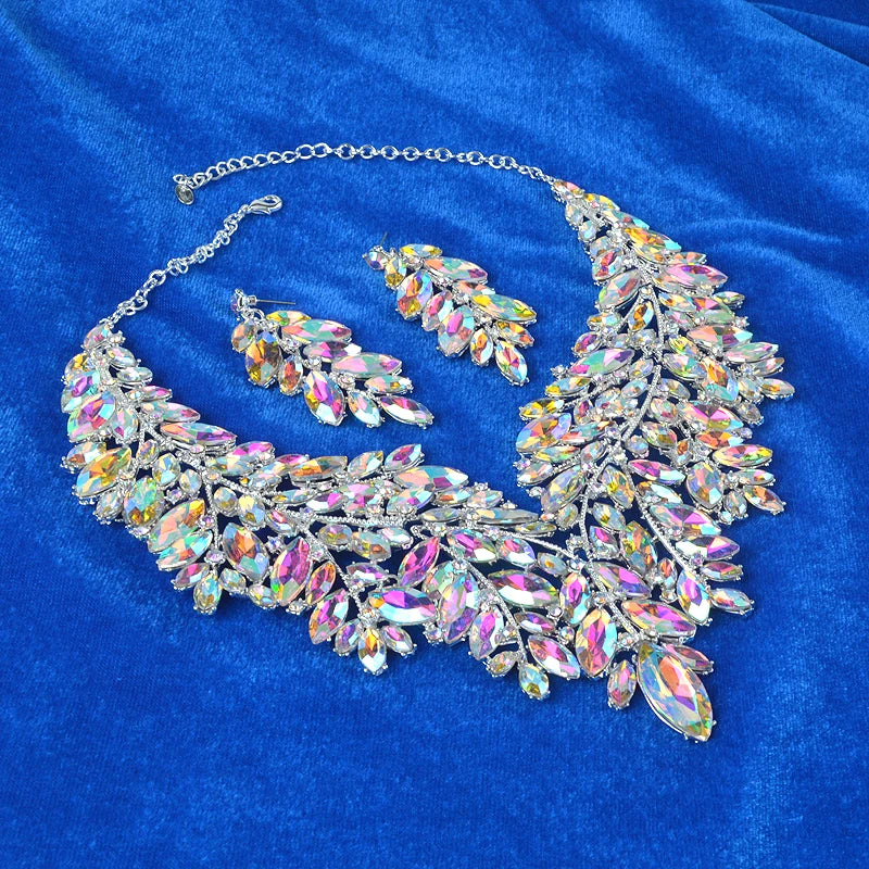Luxury Dubai Style Wedding Jewelry Set – Rhinestone Crystal Bridal Necklace & Earrings