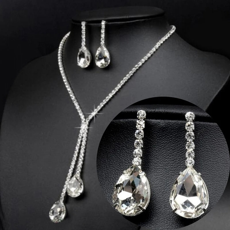 Luxury Crystal Bridal Jewelry Set – Water Drop Necklace & Earrings Wedding Set