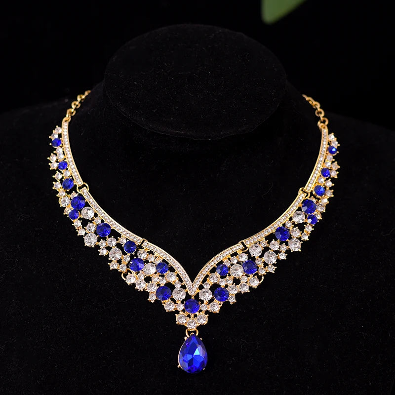 Luxury Crystal Crown Necklace & Earrings Set – European Elegance