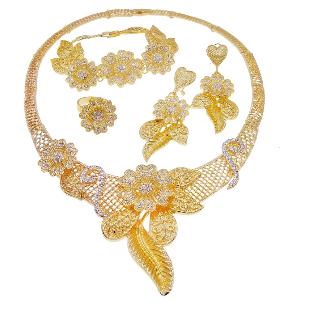 4-Piece Luxury Statement Jewelry Set – Necklace, Earrings, Bracelet & Ring
