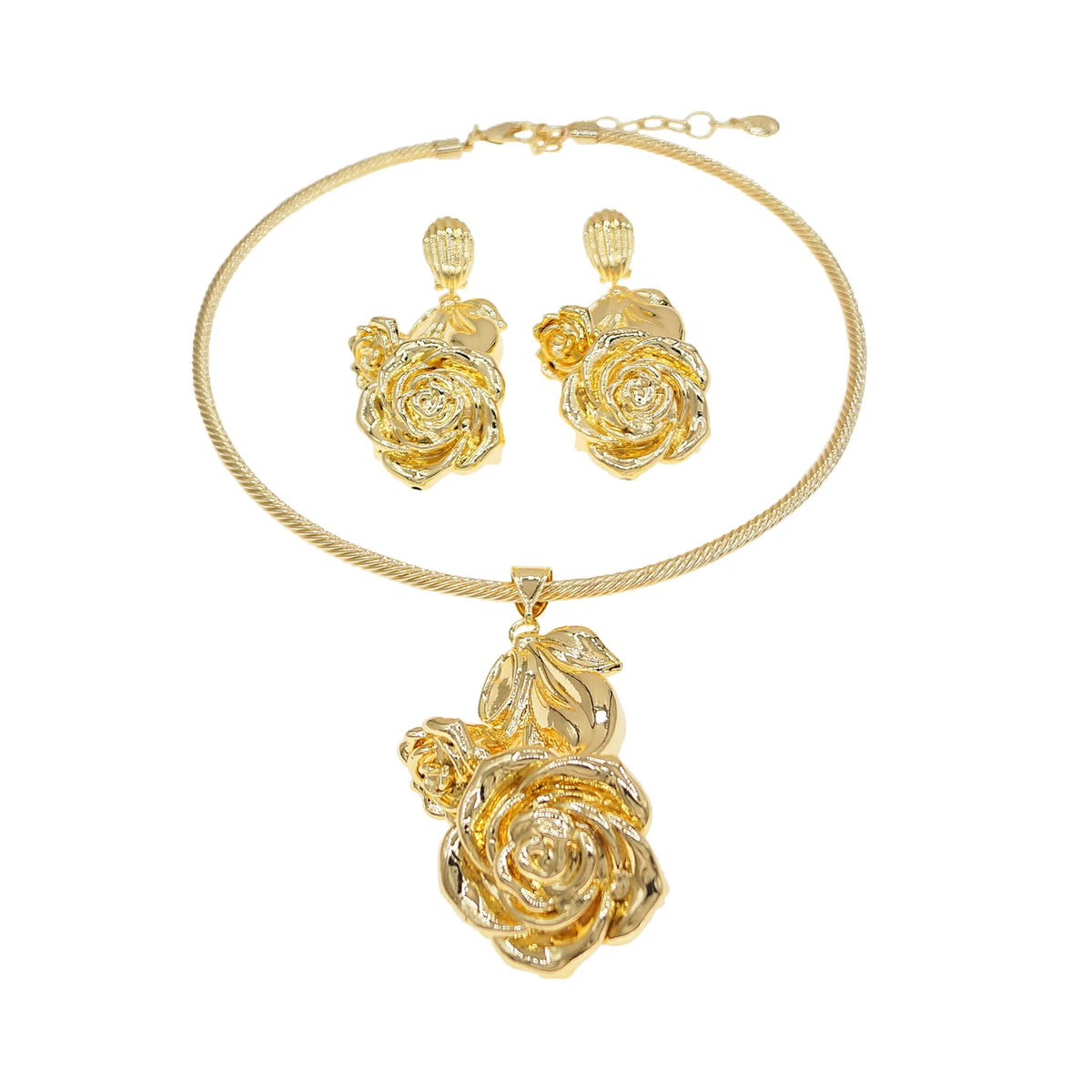 Italian Gold Jewelry Set – Necklace, Earrings Set for Weddings and Special Occasions