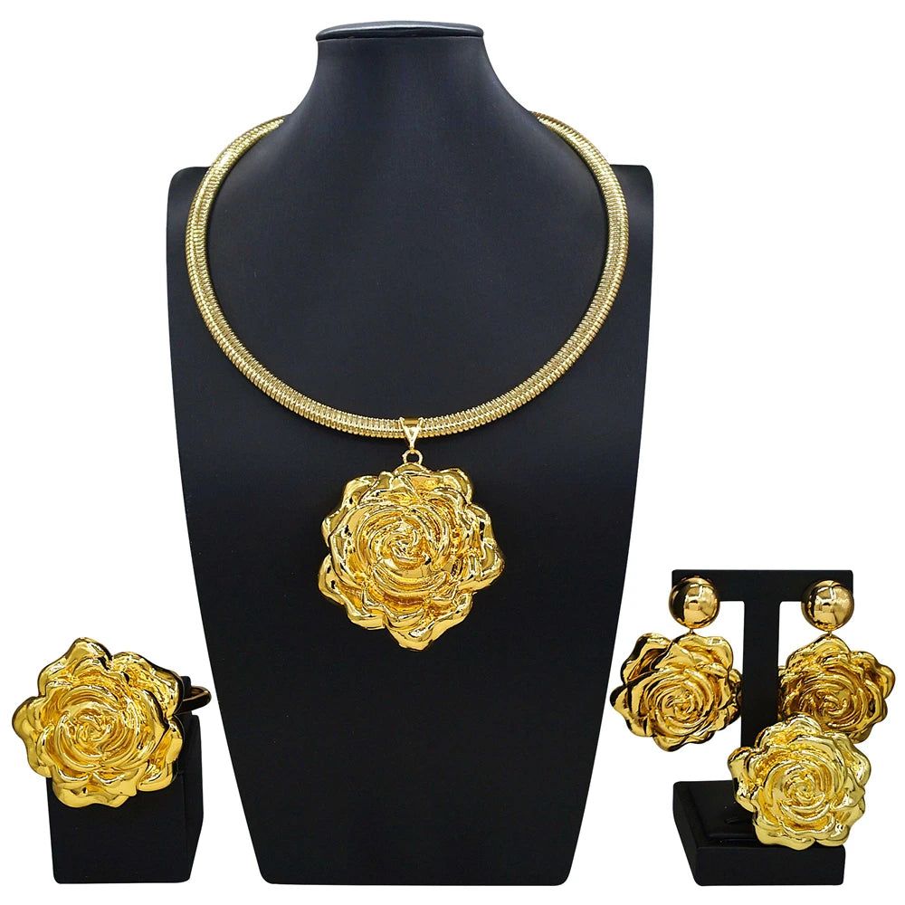 Luxury Gold Statement Jewelry Set – Necklace, Earrings & Ring, Bracelet