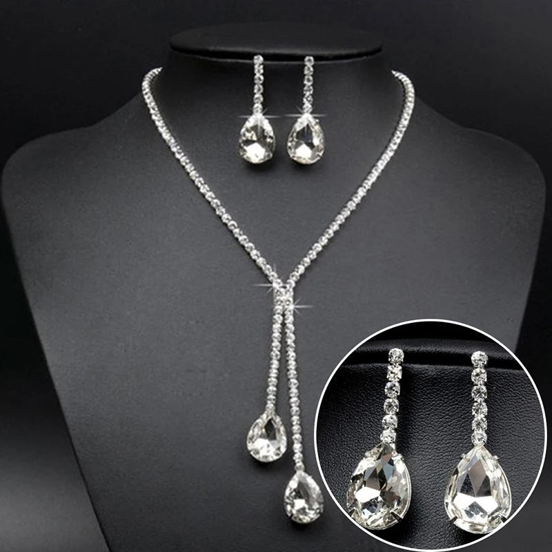 Luxury Crystal Bridal Jewelry Set – Water Drop Necklace & Earrings Wedding Set