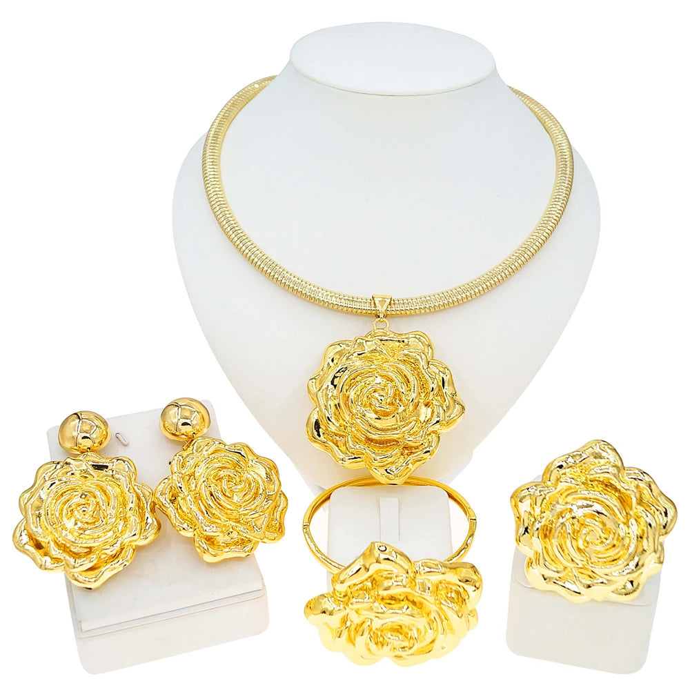 Luxury Gold Statement Jewelry Set – Necklace, Earrings & Ring, Bracelet