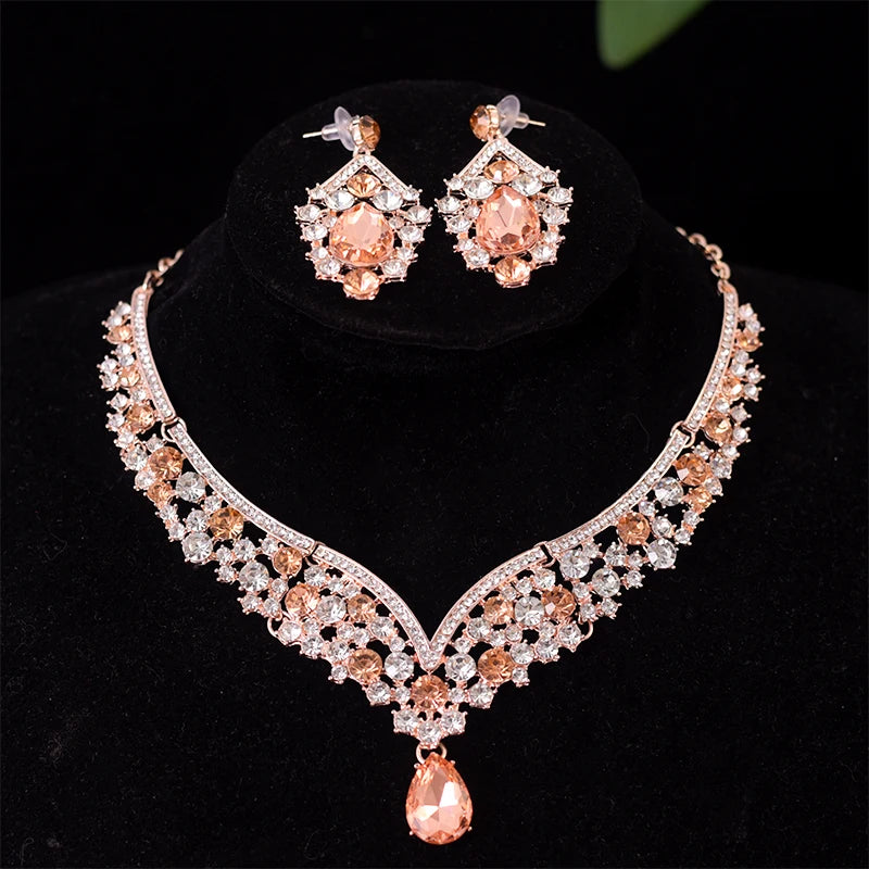 Luxury Crystal Crown Necklace & Earrings Set – European Elegance