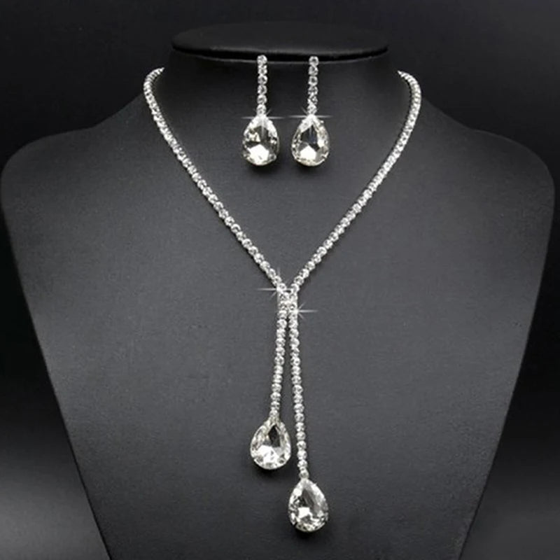 Luxury Crystal Bridal Jewelry Set – Water Drop Necklace & Earrings Wedding Set