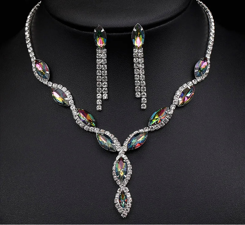 Luxury Pink Crystal Jewelry Set – Necklace & Earrings Bridal Set