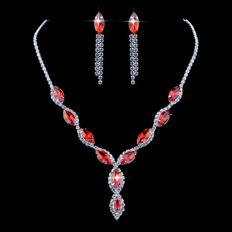 Luxury Pink Crystal Jewelry Set – Necklace & Earrings Bridal Set