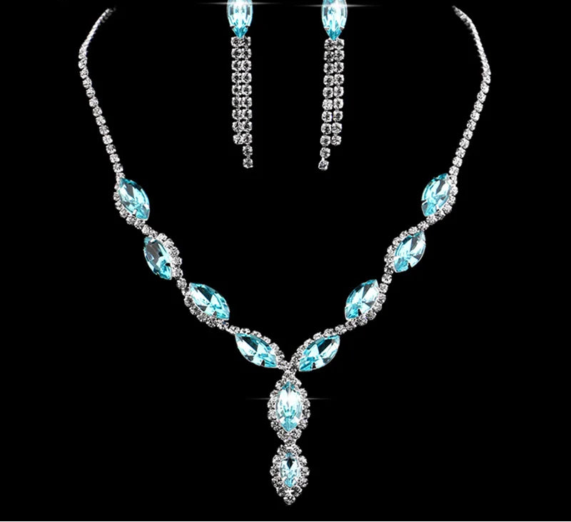 Luxury Pink Crystal Jewelry Set – Necklace & Earrings Bridal Set