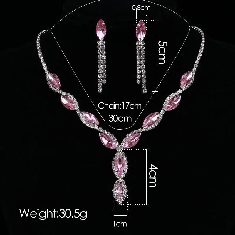 Luxury Pink Crystal Jewelry Set – Necklace & Earrings Bridal Set