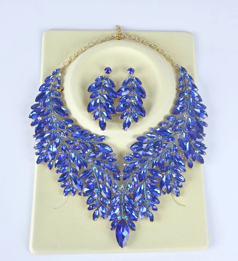 Luxury Dubai Style Wedding Jewelry Set – Rhinestone Crystal Bridal Necklace & Earrings