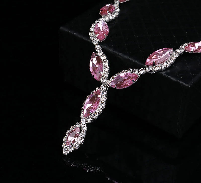 Luxury Pink Crystal Jewelry Set – Necklace & Earrings Bridal Set
