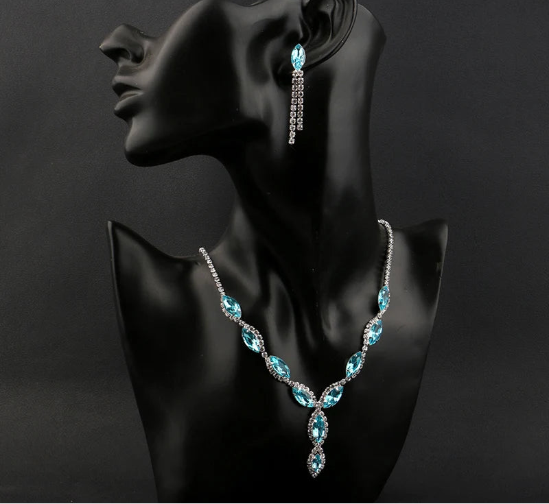 Luxury Pink Crystal Jewelry Set – Necklace & Earrings Bridal Set