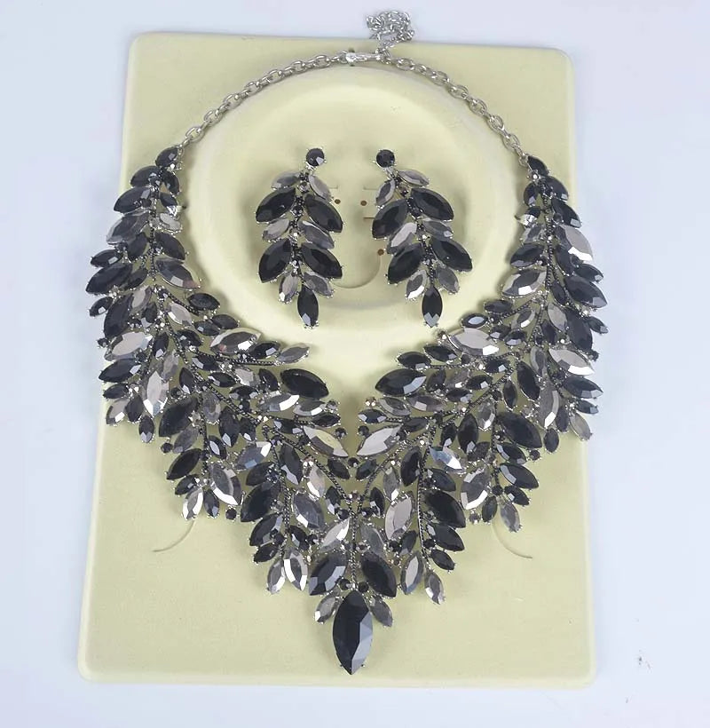 Luxury Dubai Style Wedding Jewelry Set – Rhinestone Crystal Bridal Necklace & Earrings