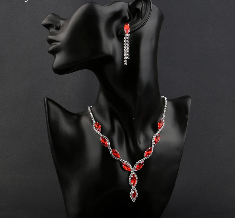 Luxury Pink Crystal Jewelry Set – Necklace & Earrings Bridal Set