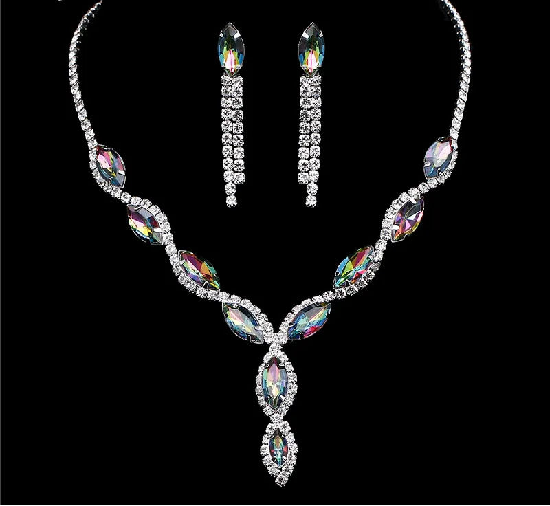 Luxury Pink Crystal Jewelry Set – Necklace & Earrings Bridal Set