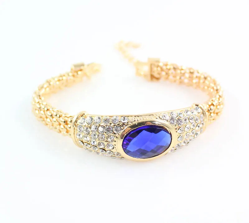 Luxury Blue Crystal Gold-Tone Jewelry Set for Women – Necklace Earring Ring Jewelry Set