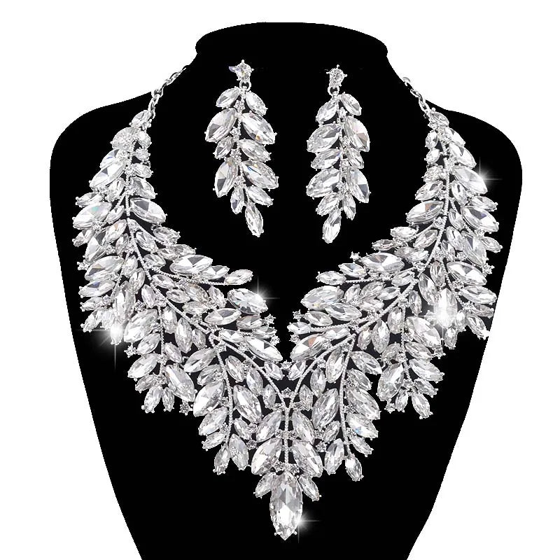 Luxury Dubai Style Wedding Jewelry Set – Rhinestone Crystal Bridal Necklace & Earrings