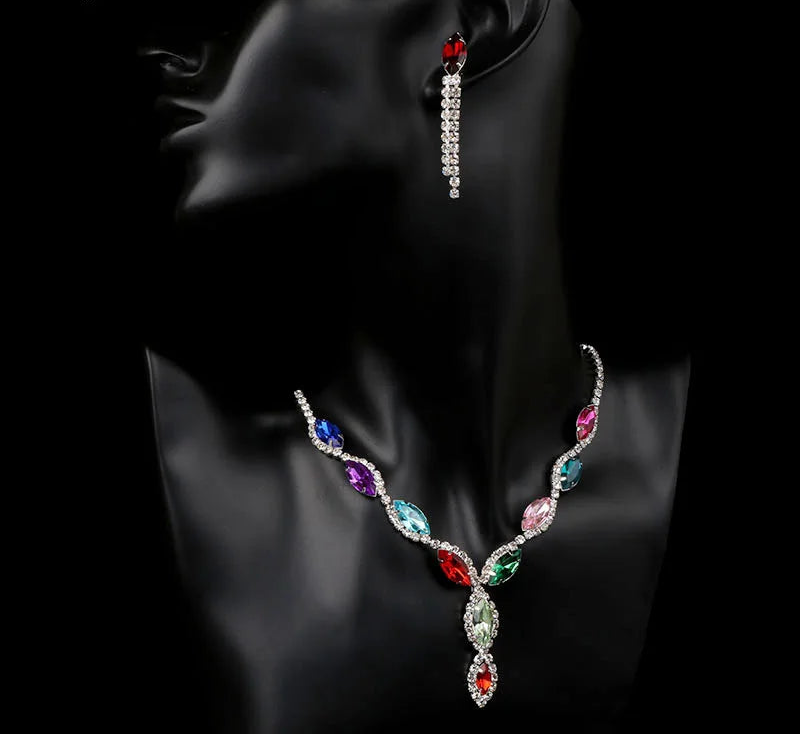 Luxury Pink Crystal Jewelry Set – Necklace & Earrings Bridal Set