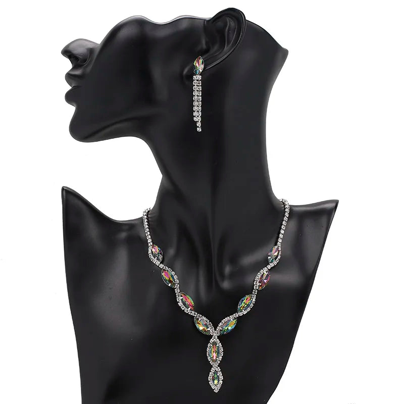 Luxury Pink Crystal Jewelry Set – Necklace & Earrings Bridal Set