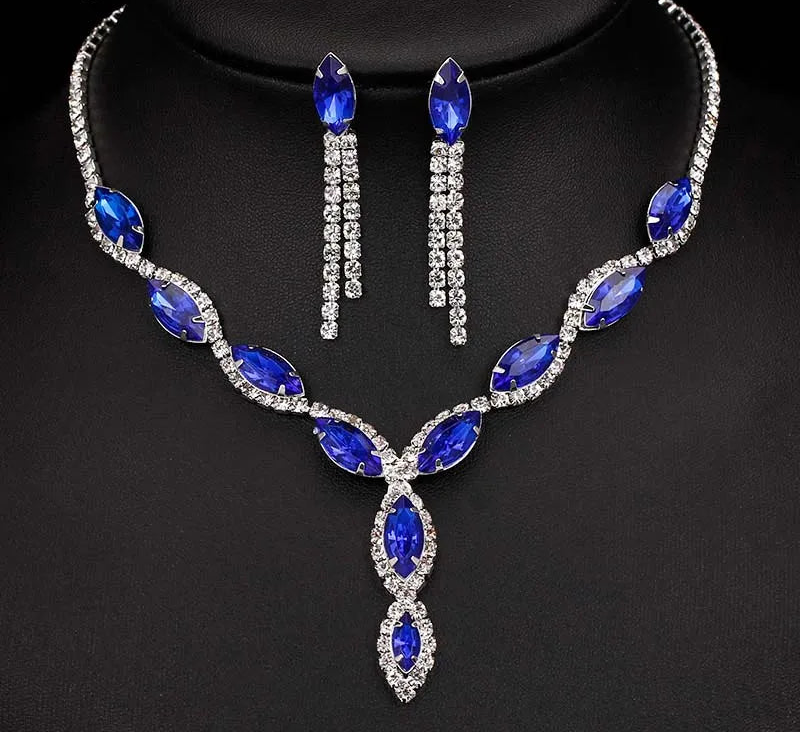 Luxury Pink Crystal Jewelry Set – Necklace & Earrings Bridal Set