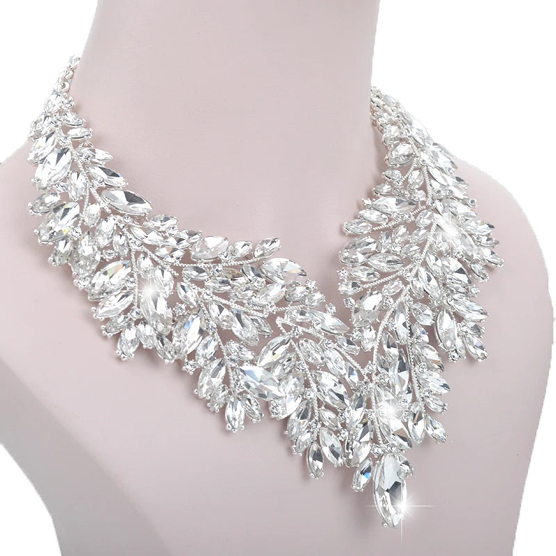 Luxury Dubai Style Wedding Jewelry Set – Rhinestone Crystal Bridal Necklace & Earrings
