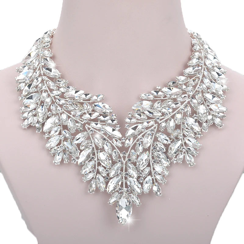 Luxury Dubai Style Wedding Jewelry Set – Rhinestone Crystal Bridal Necklace & Earrings