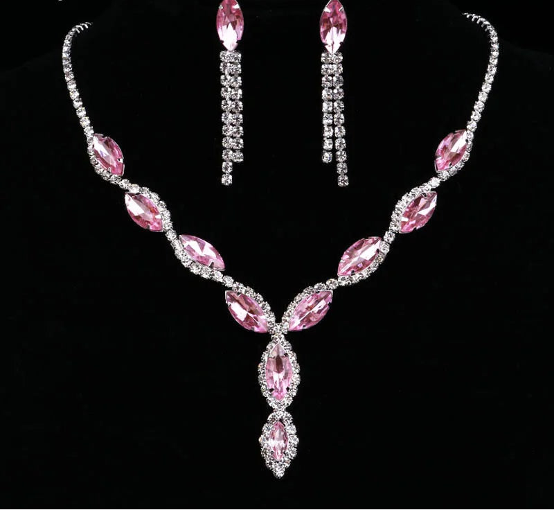 Luxury Pink Crystal Jewelry Set – Necklace & Earrings Bridal Set