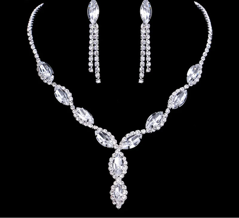 Luxury Pink Crystal Jewelry Set – Necklace & Earrings Bridal Set