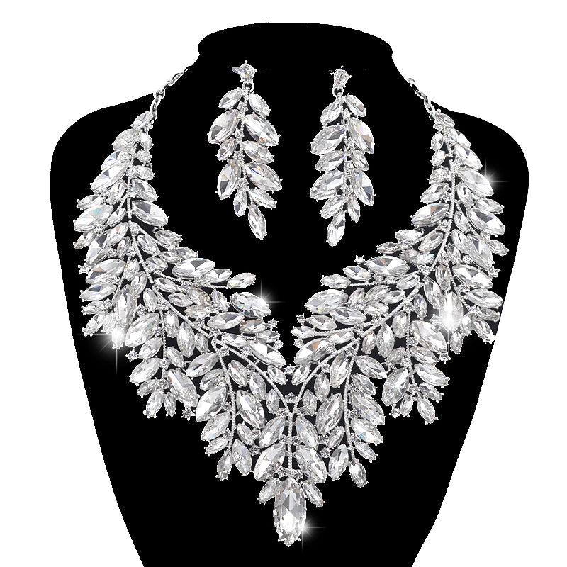 Luxury Dubai Style Wedding Jewelry Set – Rhinestone Crystal Bridal Necklace & Earrings