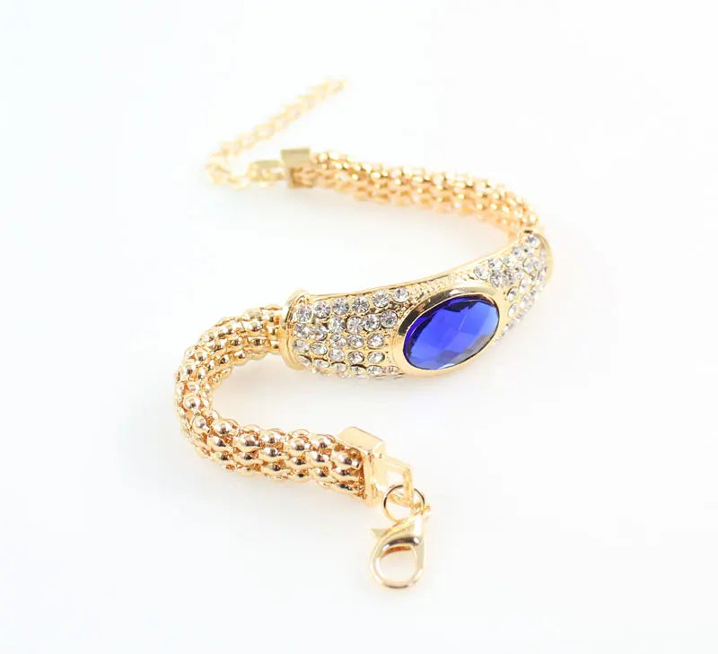 Luxury Blue Crystal Gold-Tone Jewelry Set for Women – Necklace Earring Ring Jewelry Set